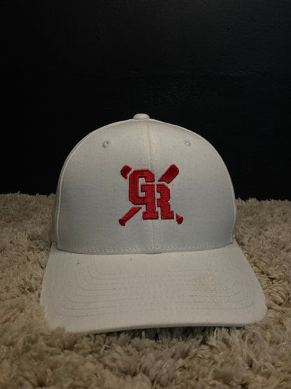 White Flexfit Baseball Cap with Embroidered Red Logo